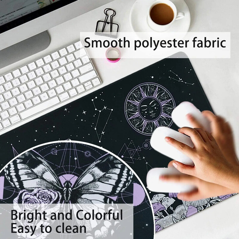 Aesthetic Butterfly Goth Gaming Mouse Pad XL Trippy Mushroom Moon Galaxy Mousepad Negru Mov Lung Birou mare 31,5 X 11,8 inci