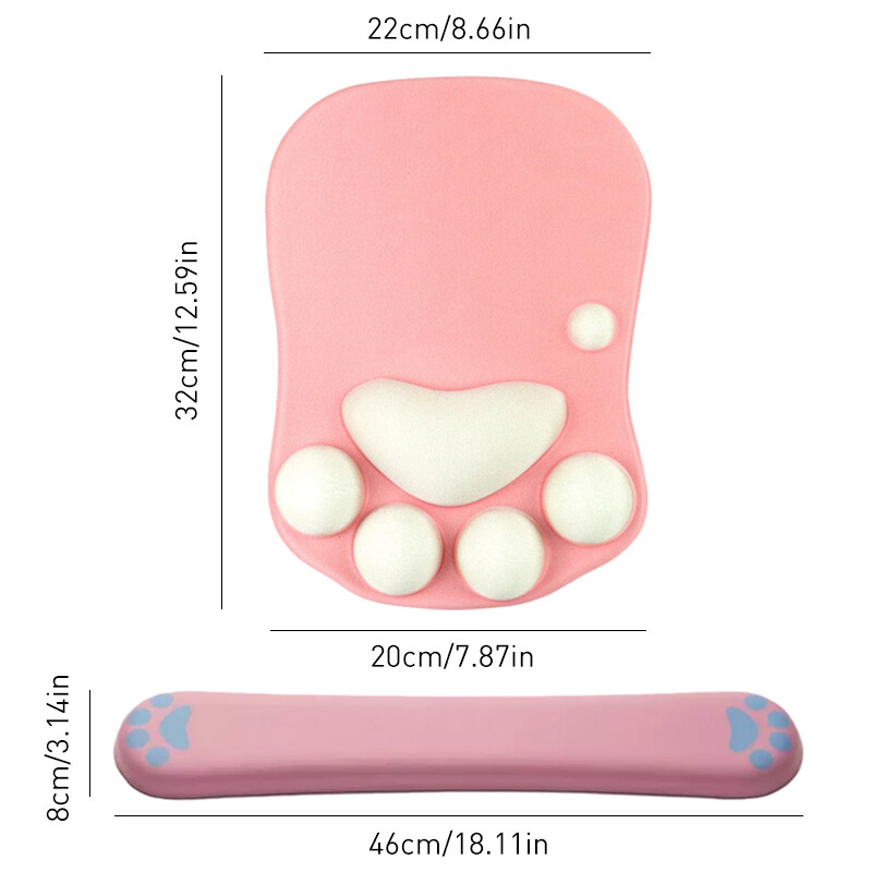 Tampă de mouse drăguță, ergonomică, cu labe de pisică, suport pentru încheietura mâinii, covoraș din silicon pentru birou și computer de acasă și laptop pentru computer, desktop pentru jocuri, mousepad