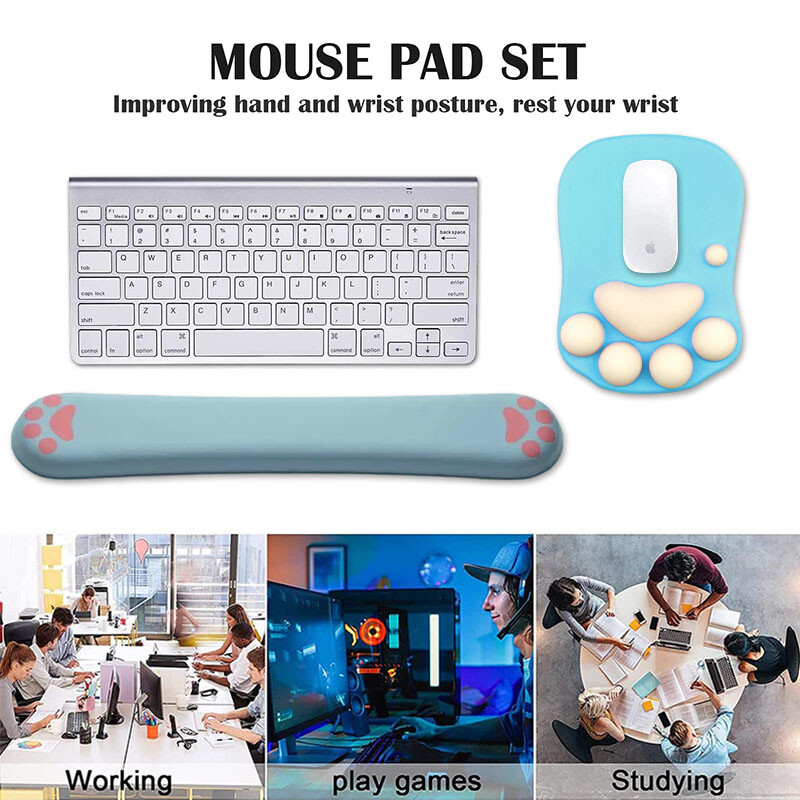 Tampă de mouse drăguță, ergonomică, cu labe de pisică, suport pentru încheietura mâinii, covoraș din silicon pentru birou și computer de acasă și laptop pentru computer, desktop pentru jocuri, mousepad