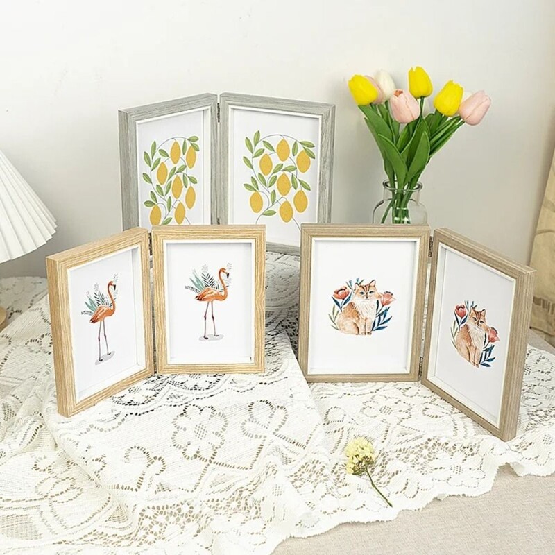 Ramă foto cu balama pliabilă creativă Set de albume de birou dreptunghiulare din lemn 2/3/4/5 cadru pliabil combinat de 6/7/8 inci legat