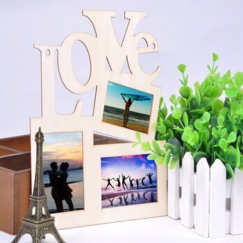 Καυτές εκπτώσεις DIY Lovely Hollow Love Wooden οικογενειακή κορνίζα φωτογραφιών Rahmen White Base Art Διακόσμηση σπιτιού