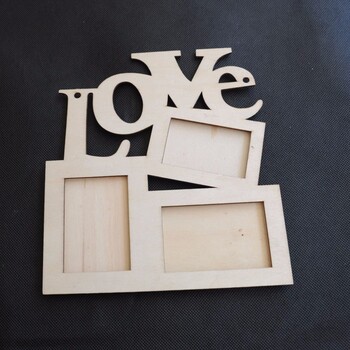 Καυτές εκπτώσεις DIY Lovely Hollow Love Wooden οικογενειακή κορνίζα φωτογραφιών Rahmen White Base Art Διακόσμηση σπιτιού