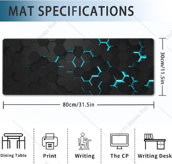 Blue Honeycomb Science Technology Extended Gaming Mouse Pad με αντιολισθητική βάση ραμμένη άκρη για εργασία στο σπίτι στο γραφείο 31,5x11,8 ίντσες