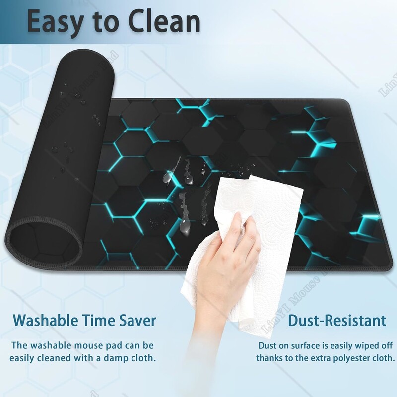 Blue Honeycomb Science Technology Extended Gaming Mouse Pad cu bază anti-alunecare Margini cusute pentru birou acasă 31,5 x 11,8 inci