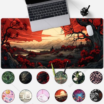 Κόκκινο και μαύρο Γιαπωνέζικο Mouse Pad XL Anime Large Gaming Μεγάλο mouse Pad Desk Pad με ραμμένες άκρες, αντιολισθητικό καουτσούκ 31,5x11,8 in