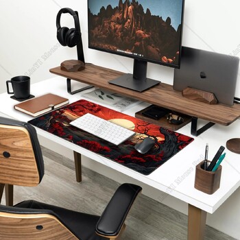 Κόκκινο και μαύρο Γιαπωνέζικο Mouse Pad XL Anime Large Gaming Μεγάλο mouse Pad Desk Pad με ραμμένες άκρες, αντιολισθητικό καουτσούκ 31,5x11,8 in