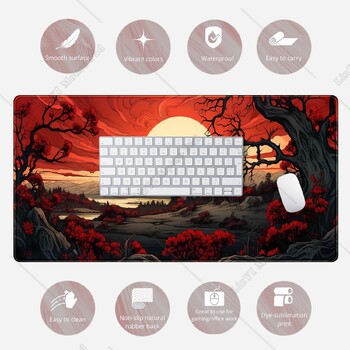 Κόκκινο και μαύρο Γιαπωνέζικο Mouse Pad XL Anime Large Gaming Μεγάλο mouse Pad Desk Pad με ραμμένες άκρες, αντιολισθητικό καουτσούκ 31,5x11,8 in