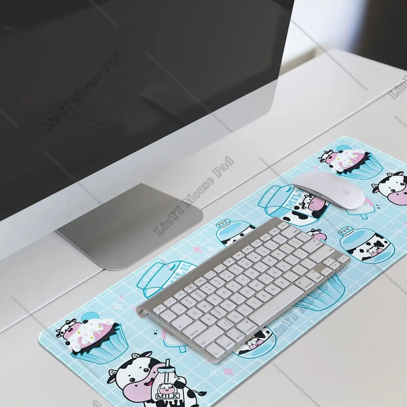 Covorașă pentru mouse Kawaii Cow Covorașă mare, tort cu lapte, pentru gaming, roz albastru XL Kawaii Cow Decor Lucruri Accesorii 31,5 X 11,8 inci