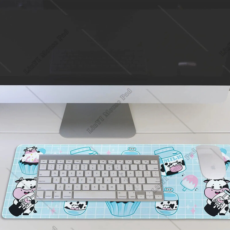 Covorașă pentru mouse Kawaii Cow Covorașă mare, tort cu lapte, pentru gaming, roz albastru XL Kawaii Cow Decor Lucruri Accesorii 31,5 X 11,8 inci