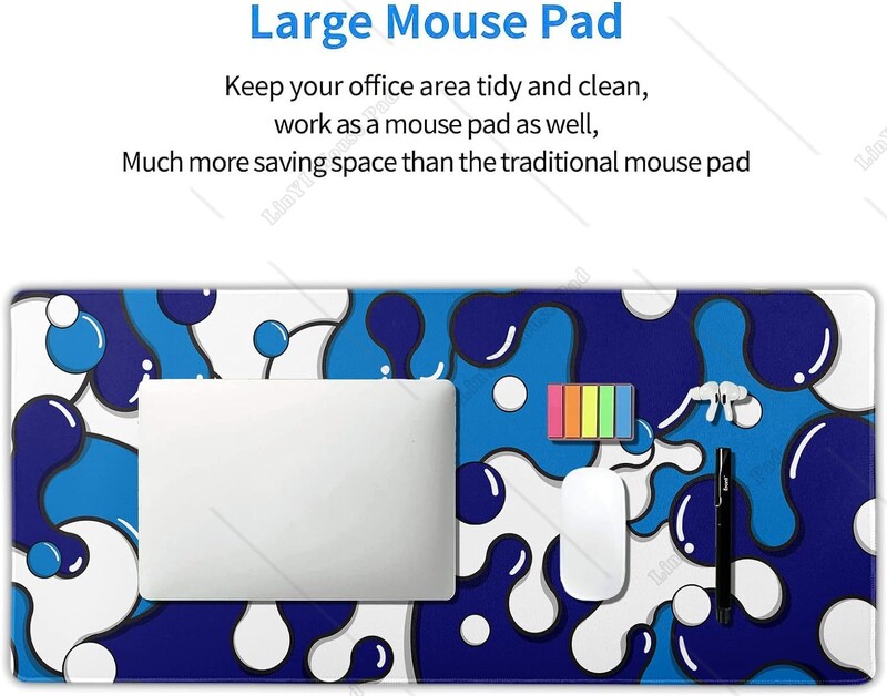 Tampă de mouse alb bleumarin Covoraș de birou geometric geometric, antiderapant, bază de cauciuc, cu margini cusute, mousepad mare pentru laptop 35,4 × 15,7 inci