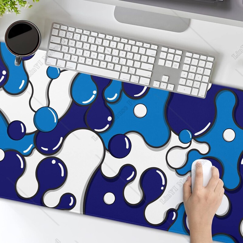 Tampă de mouse alb bleumarin Covoraș de birou geometric geometric, antiderapant, bază de cauciuc, cu margini cusute, mousepad mare pentru laptop 35,4 × 15,7 inci