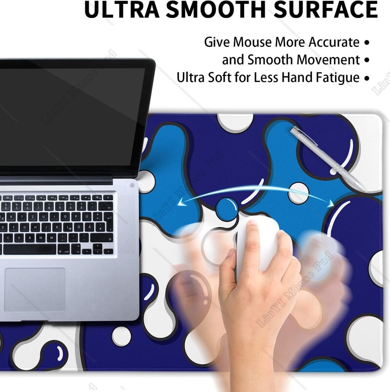 Tampă de mouse alb bleumarin Covoraș de birou geometric geometric, antiderapant, bază de cauciuc, cu margini cusute, mousepad mare pentru laptop 35,4 × 15,7 inci