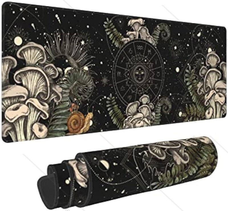 Witchy Mushroom Gaming Mouse Pad Tapet mare Mousepad Covorașe de cauciuc anti-alunecare Margini cusute pentru birou, lucru acasă, 31,5 x 11,8 inci