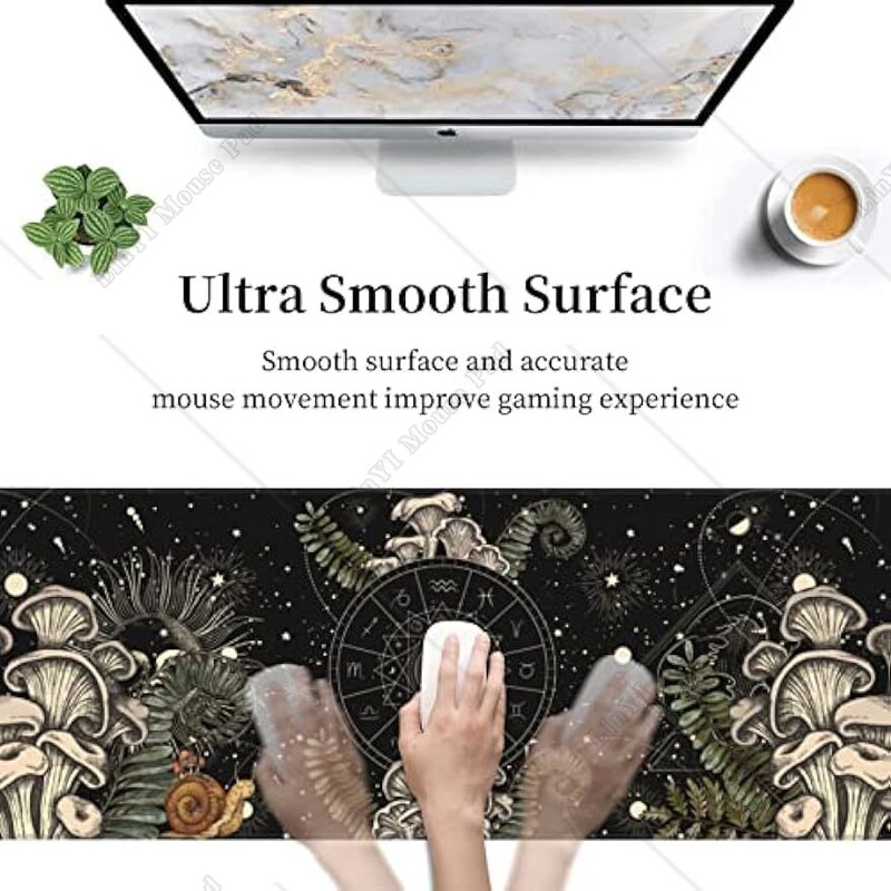 Witchy Mushroom Gaming Mouse Pad Tapet mare Mousepad Covorașe de cauciuc anti-alunecare Margini cusute pentru birou, lucru acasă, 31,5 x 11,8 inci