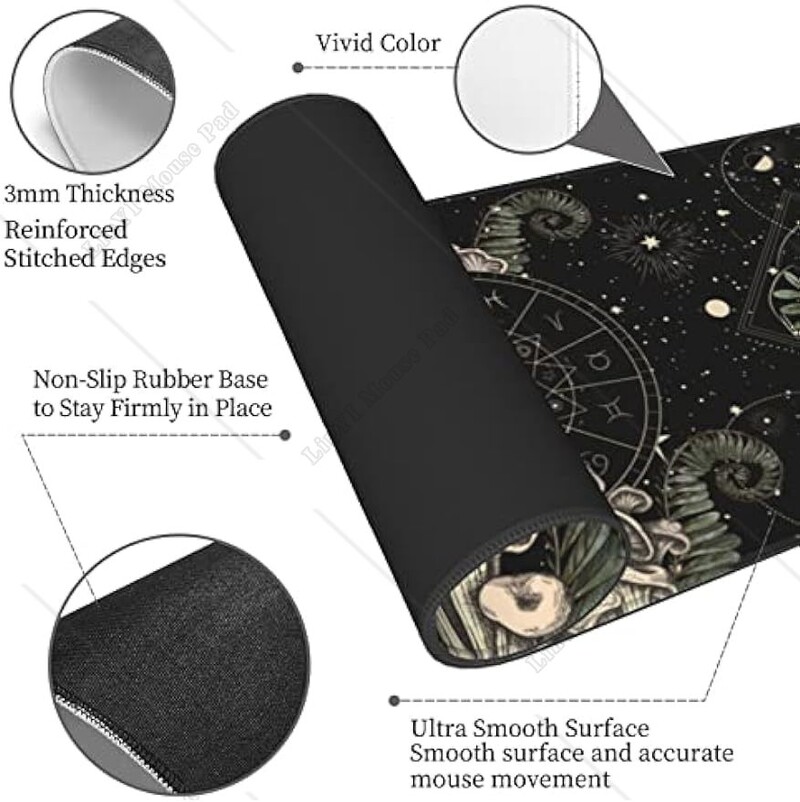 Witchy Mushroom Gaming Mouse Pad Tapet mare Mousepad Covorașe de cauciuc anti-alunecare Margini cusute pentru birou, lucru acasă, 31,5 x 11,8 inci