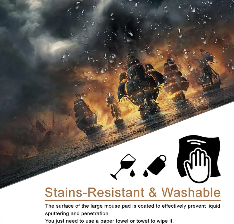 Skull Cloud Pirate Boat Mouse Pad Tampă de mouse mare pentru jocuri 35 x 15,7 inci Mouse Pad mare din cauciuc antiderapant pentru laptop, PC, birou