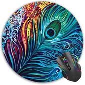 Tampă mouse rotundă cu pene de păun Tampă mouse cu bază anti-alunecare din cauciuc pentru computer laptop Mousepad personalizat pentru femei, 7,9 x 7,9 inci