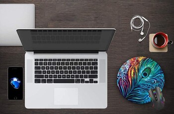 Peacock Feather Στρογγυλό mousepad Αντιολισθητική βάση από καουτσούκ για φορητό υπολογιστή Προσωποποιημένο Mousepad για γυναίκες, 7,9 x 7,9 ίντσες