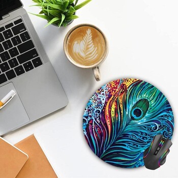 Peacock Feather Στρογγυλό mousepad Αντιολισθητική βάση από καουτσούκ για φορητό υπολογιστή Προσωποποιημένο Mousepad για γυναίκες, 7,9 x 7,9 ίντσες