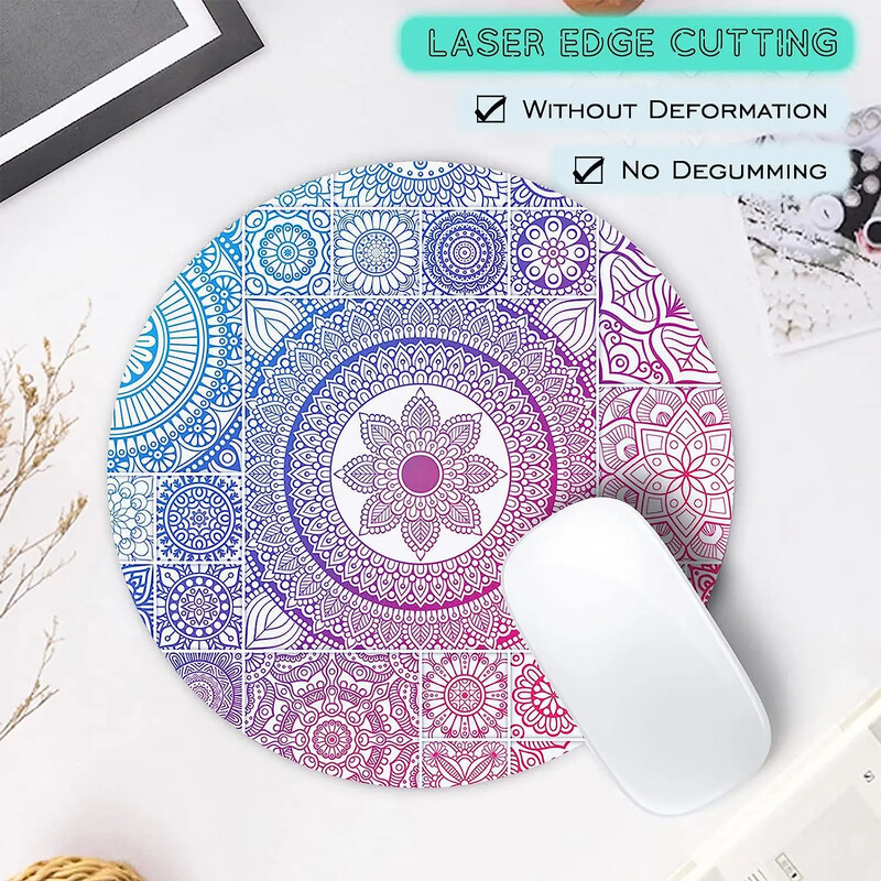 Covoraș de șoarece cu mandala vintage, covoraș de șoarece rotund, personalizat, cu design mic, anti-alunecare, cu bază de cauciuc, tampă de șoarece florală pentru laptop