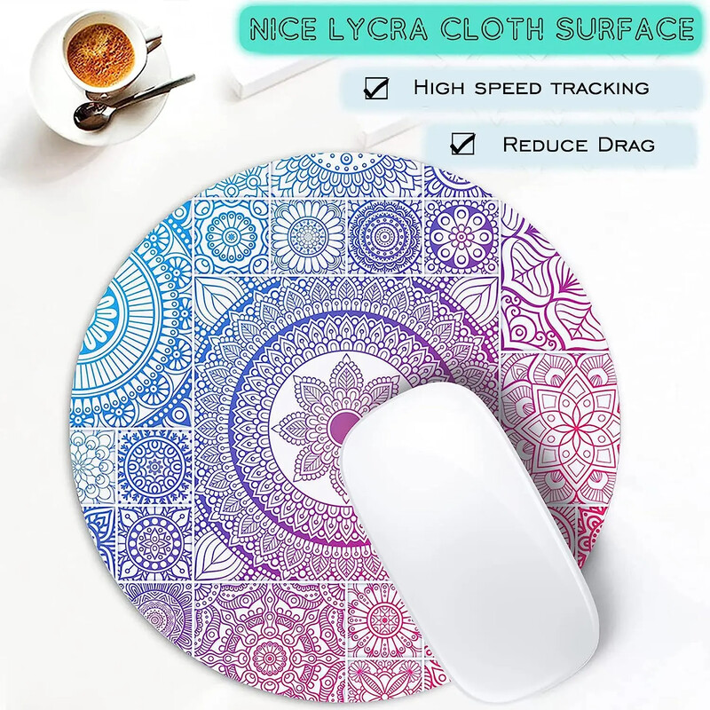 Covoraș de șoarece cu mandala vintage, covoraș de șoarece rotund, personalizat, cu design mic, anti-alunecare, cu bază de cauciuc, tampă de șoarece florală pentru laptop