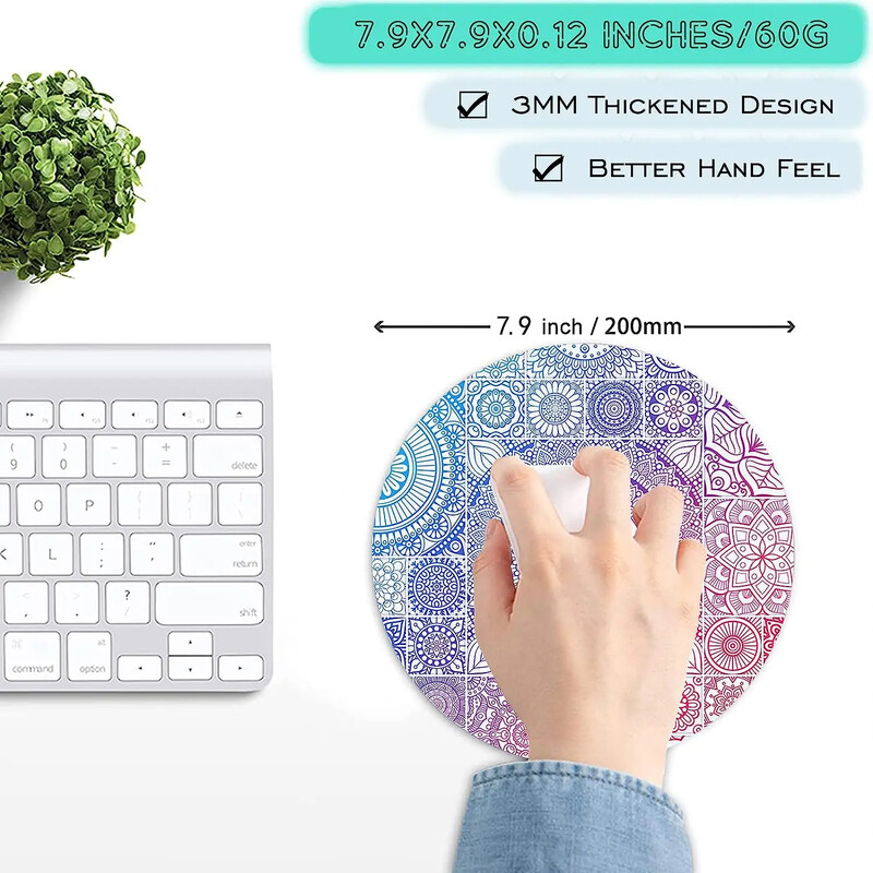 Covoraș de șoarece cu mandala vintage, covoraș de șoarece rotund, personalizat, cu design mic, anti-alunecare, cu bază de cauciuc, tampă de șoarece florală pentru laptop