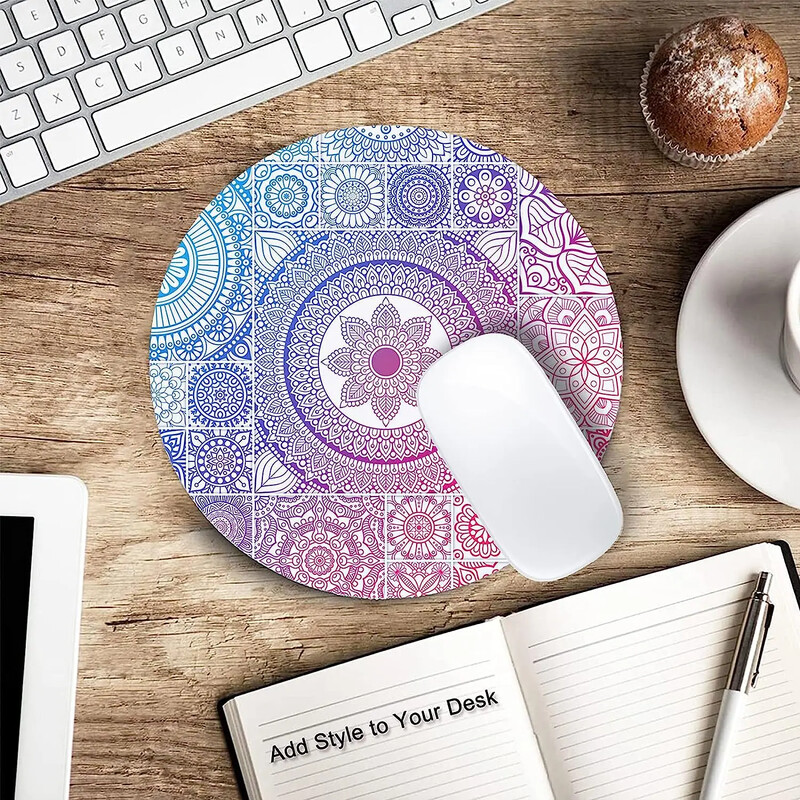Covoraș de șoarece cu mandala vintage, covoraș de șoarece rotund, personalizat, cu design mic, anti-alunecare, cu bază de cauciuc, tampă de șoarece florală pentru laptop