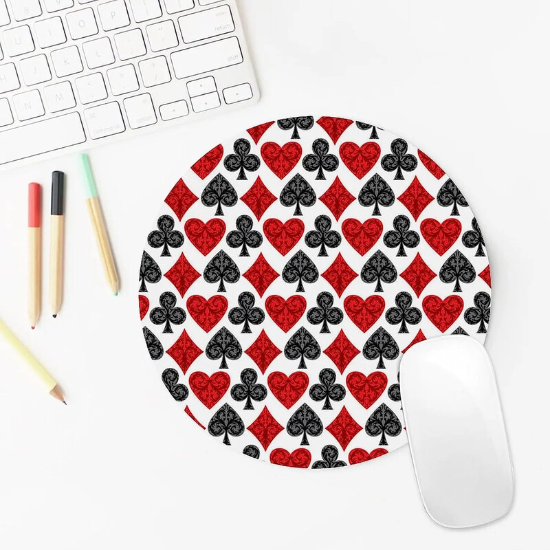 Carte de joc Poker Mouse Pad rotund Tapete de mouse drăguțe Covoraș antiderapant pentru laptop, computer, birou, acasă, 7,9 x 7,9 inci
