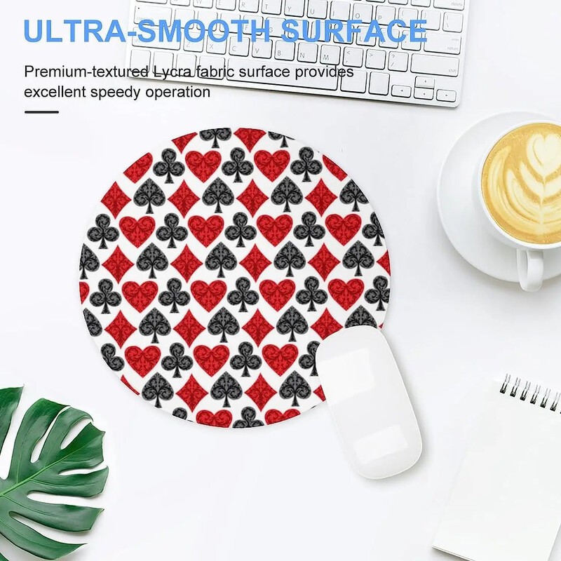 Carte de joc Poker Mouse Pad rotund Tapete de mouse drăguțe Covoraș antiderapant pentru laptop, computer, birou, acasă, 7,9 x 7,9 inci