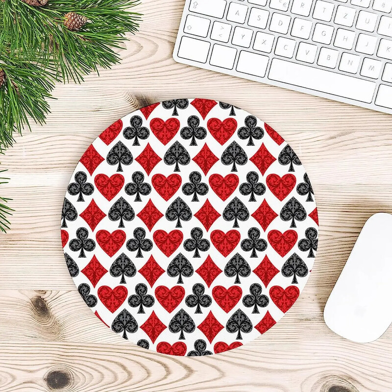 Carte de joc Poker Mouse Pad rotund Tapete de mouse drăguțe Covoraș antiderapant pentru laptop, computer, birou, acasă, 7,9 x 7,9 inci