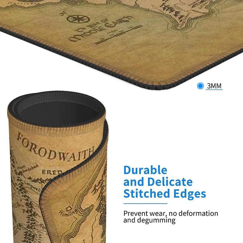 Mouse Pad Harta Pământului de Mijloc cu margini cusute - Mouse Pad antiderapant din cauciuc pentru laptop, jocuri, birou, acasă 7,9 × 9,5 inci