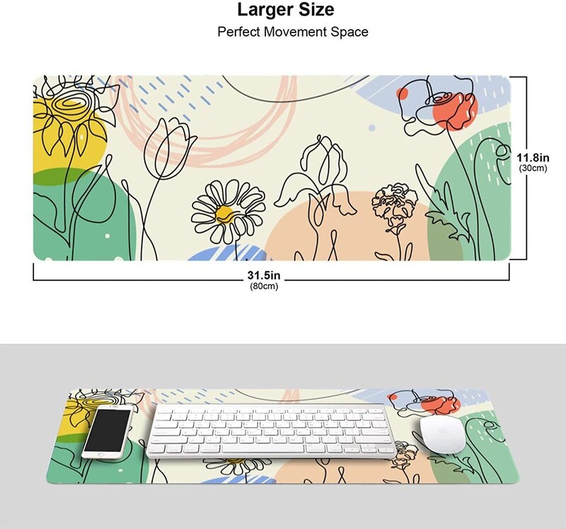 Modern Boho Abstract Geometric Floral Mouse Pad Gaming XL Mousepad mare Covoraș de birou pentru tastatură mare prelungită 31,5 X 11,8 inci