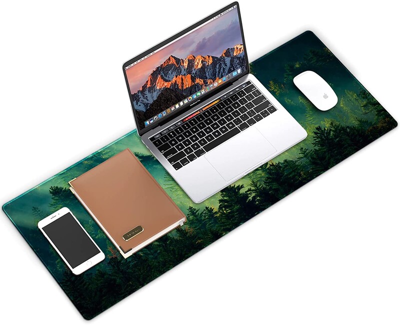 Covoraș pentru mouse Pad pentru tastatură mare pentru jocuri Margini cusute durabile Covoraș pentru mouse lavabil cu suprafață netedă 31,5 x 11,8 inci, pădure verde