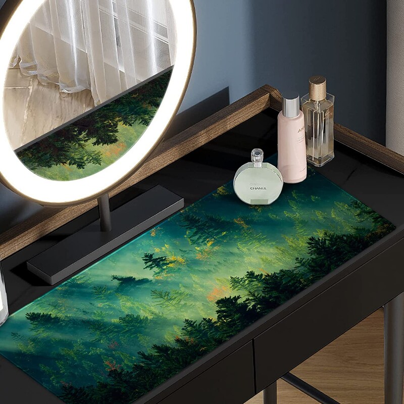 Covoraș pentru mouse Pad pentru tastatură mare pentru jocuri Margini cusute durabile Covoraș pentru mouse lavabil cu suprafață netedă 31,5 x 11,8 inci, pădure verde