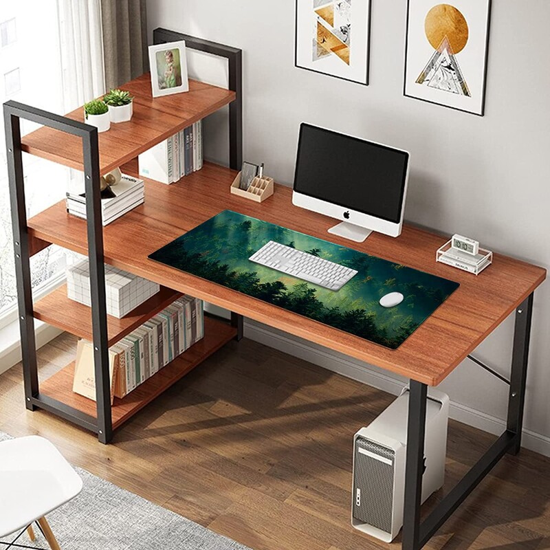 Covoraș pentru mouse Pad pentru tastatură mare pentru jocuri Margini cusute durabile Covoraș pentru mouse lavabil cu suprafață netedă 31,5 x 11,8 inci, pădure verde