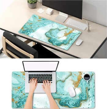 Extended Gaming Mouse Pad XXL Large Long Mousepad Αντιολισθητική βάση από καουτσούκ ραμμένες άκρες 35,1 x 15,7 σε Teal Turquoise Marble