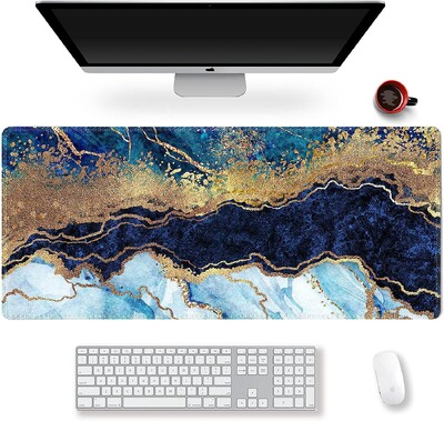 Extended Gaming Mouse Pad XXL nagy, hosszú egérpad, csúszásmentes gumitalp, varrott élek 35,1 x 15,7 kékeszöld türkiz márvány színben