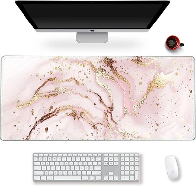 Extended Gaming Mouse Pad XXL nagy, hosszú egérpad, csúszásmentes gumitalp, varrott élek 35,1 x 15,7 kékeszöld türkiz márvány színben
