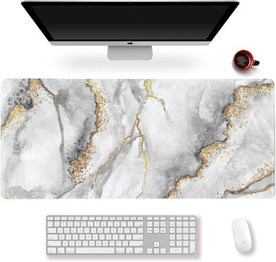 Extended Gaming Mouse Pad XXL nagy, hosszú egérpad, csúszásmentes gumitalp, varrott élek 35,1 x 15,7 kékeszöld türkiz márvány színben