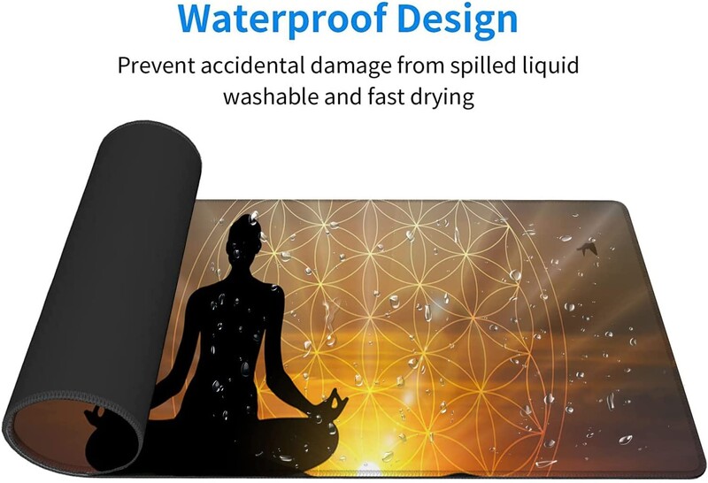 Tampă de mouse mare Corpul uman Yoga Meditație și Floarea Vieții Covoraș de birou mare XL Covoraș de mouse extins impermeabil 31,5 X 11,8 inci