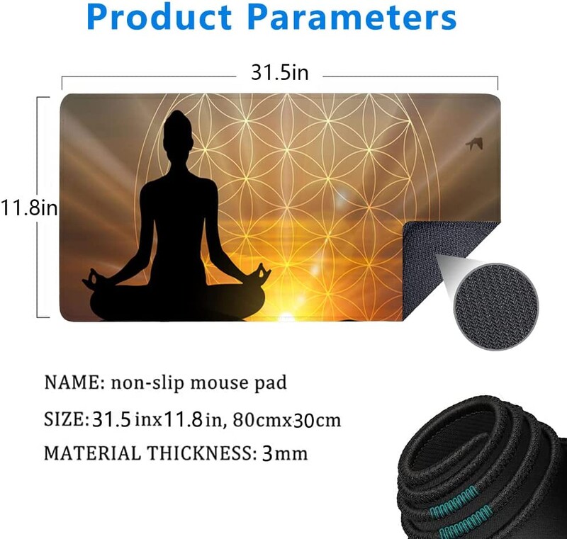 Tampă de mouse mare Corpul uman Yoga Meditație și Floarea Vieții Covoraș de birou mare XL Covoraș de mouse extins impermeabil 31,5 X 11,8 inci