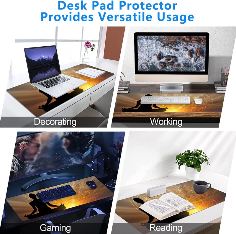 Tampă de mouse mare Corpul uman Yoga Meditație și Floarea Vieții Covoraș de birou mare XL Covoraș de mouse extins impermeabil 31,5 X 11,8 inci