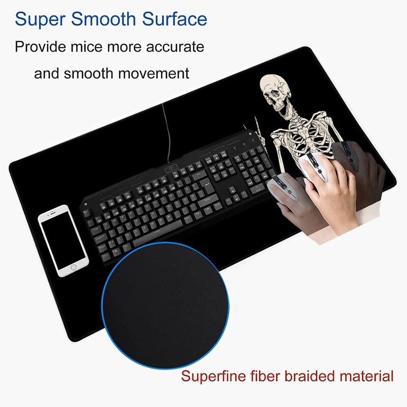 Mouse Pad Gaming Mouse Pad mari pentru birou Baza de cauciuc antiderapante Mousepad Tastatura Mouse Mat 31,5x11,8 inch Black Human Skeleton