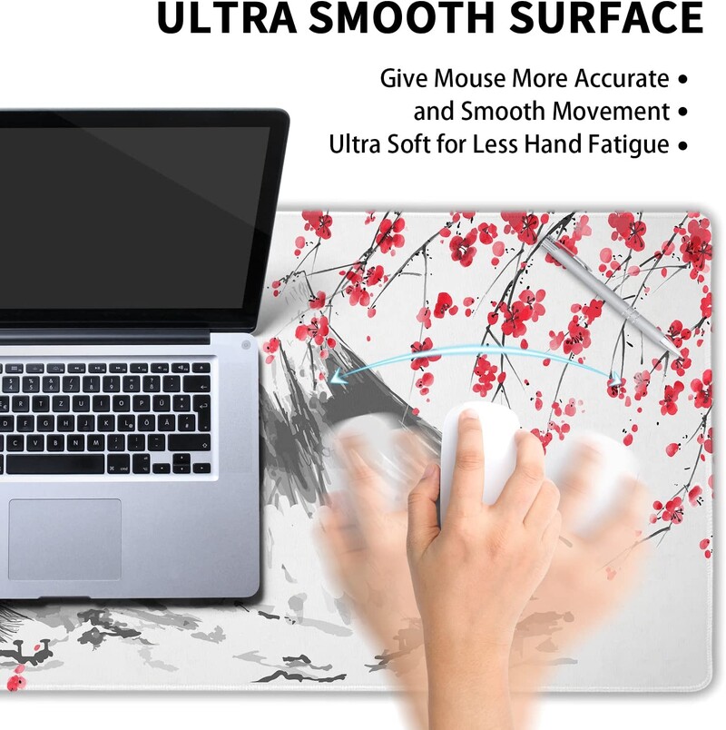 Tampă de mouse mare de artă japoneză Tampă de mouse Covoraș de mouse extins Tampă de birou groasă, lungă, anti-alunecare, din cauciuc, 31,5 x 11,8 x 0,12 inci
