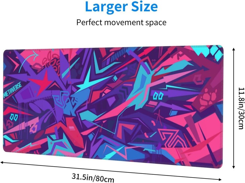 Tampă de mouse mare Metaverse Cyber Graffiti XL Pad extins cu margini cusute Anti-alunecare Tampă de mouse complet lungă, impermeabilă, 31,5 x 11,8 inci