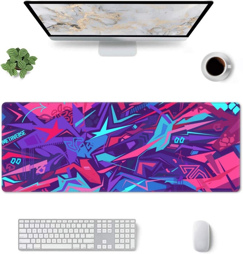 Tampă de mouse mare Metaverse Cyber Graffiti XL Pad extins cu margini cusute Anti-alunecare Tampă de mouse complet lungă, impermeabilă, 31,5 x 11,8 inci