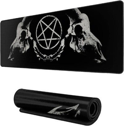 Gothic Occult Satan Penta Symbol Skull XL Nagy egérpad csúszásmentes, hosszú, meghosszabbított padok Egérpad gumi asztalszőnyeg 31,5x11,8 hüvelykes