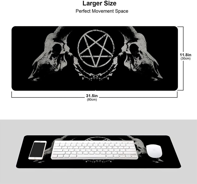 Gothic Occult Satan Penta Symbol Skull XL Tampă de mouse mare Anti-alunecare Tampoane lungi prelungite Mousepad Covoraș de masă din cauciuc 31,5X11,8 inch
