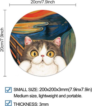 Cute Cat Round Mouse Pad Μικρά, αντιολισθητικά, λαστιχένια μαξιλαράκια για ποντίκι Υπολογιστή και φορητό υπολογιστή για ποντίκι για διακόσμηση γραφείου για παιχνίδια