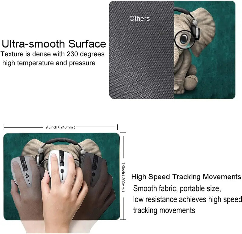 Computer Cute Elephant Mouse Pad cu textura premium Mousepad Covoraș pentru mouse impermeabil, cu bază din cauciuc, antiderapant, pentru laptop de birou